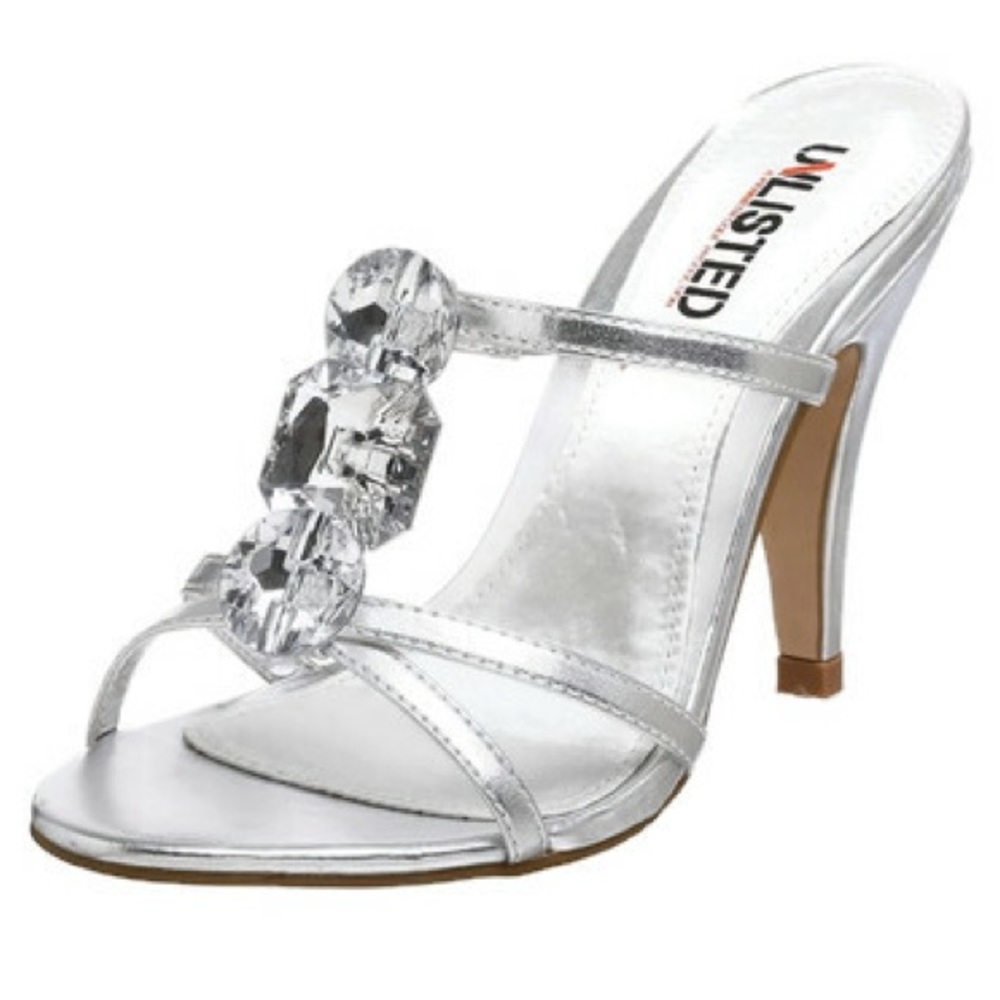 KENNETH COLE UNLISTED • Silver Jeweled Hailey High Heel Sandal • Size 8